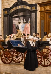 La época, detalle con una monja y un carruaje