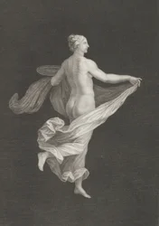 Una bacante parcialmente desnuda vista desde atrás, mirando a la derecha y sosteniendo un óvalo, ca. 1795-ca. 1820