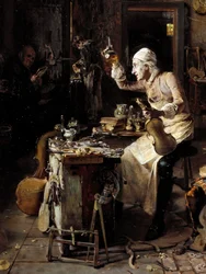 (detalle) El lutier italiano Stradivarius (Antonio Stradivari) (1644-1737) en su taller