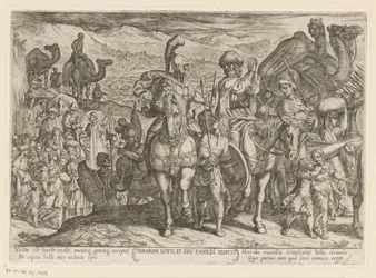 Abraham lleva a Lot y su familia a su propia tierra Abraham Loth, et familia reducit (título sobre objeto) Escenas de batalla del Antiguo Testamento (título de la serie)