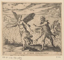 La corona se transformó en een kraai Una corona se transforma en una cornisa (título sobre objeto) Metamorphoseon o transformaciones (título de la serie) Metamorfosen van Ovidius (título de la serie)