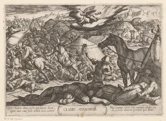 El ángel de la muerte vence al ejército de Senaquerib Clades Senachrib (título sobre el objeto) Escenas de batalla del Antiguo Testamento (título de la serie)
