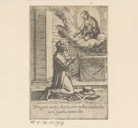 De heilige Philippus plaast zich onder de hoede van Maagd Maria Het Leven van Philippus Benitius (título de la serie) Vida de B. Philippi Benicius Florent. ord. Sierva de B. María la Virgen (título de la serie)