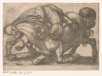 Una leona atacando a un caballo. Animales de pelea (título de la serie)