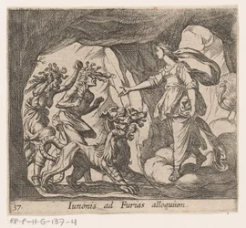 Juno en de Furien bij de port van de Hades Discurso de Juno a las Furias (título en el objeto) Metamorphoseon o transformaciones (título de la serie) Metamorfosen van Ovidius (título de la serie)