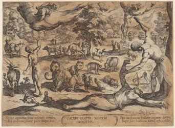 Caín mata a Abel, lámina 1 de la serie "Batallas del Antiguo Testamento"