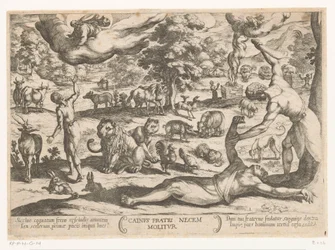 Caín mata a Abel Cainus fratri necem molitur (título sobre objeto) Escenas de batalla del Antiguo Testamento (título de la serie)