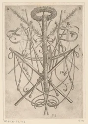 Adorno con herramientas de tortura Torturas sufridas por los mártires cristianos (título de la serie) Varia tormentorum et supplicioru rawlium (...) (título de la serie)