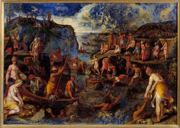 Pesca de perlas por americanos Pintura con lapislázuli