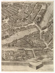Plano de la ciudad de Roma. Parte 10 con el Tíber y la Villa Farnesina