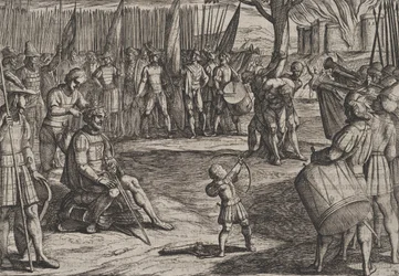 Placa 20: Civilis cortándose el cabello, de La Guerra de los Romanos contra los Batavios