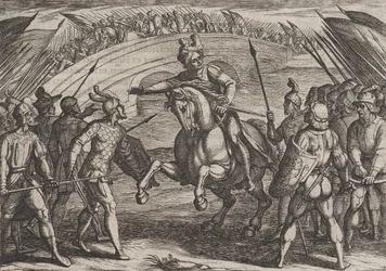 Placa 22: Civilis separa tropas alemanas y holandesas, de La guerra de los romanos contra..., 1611
