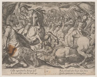 Placa 4: Alejandro luchando contra los persas, de Los hechos de Alejandro Magno