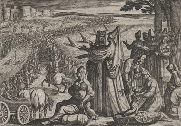 Placa 8: Mujeres y niños observan a Civilis luchando contra los romanos, de La guerra de los romanos