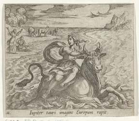 Furgoneta de techo Europa Júpiter captura a Europa en la imagen de un toro (título sobre objeto) Transformación del tamaño de Metamorphoseon (título de la serie) Metamorfosen van Ovidius (título de la serie)