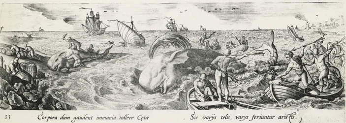 Caza de ballenas, de Antonio Tempesta (1555-1630), grabado, Italia