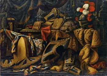 Armadura, casco, escudo, espada (óleo sobre lienzo)