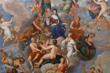 La reina Ana rodeada de una serie de virtudes personificadas, detalle del techo del Salón de la Reina