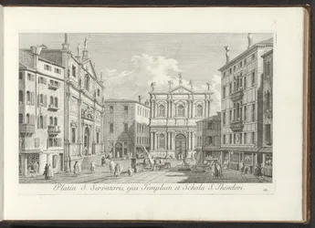 Gezicht op Campo San Salvador te Venetië La calle de San Salvador, su Templo y la Escuela de San Teodoro (título sobre el objeto) Gezichten op gebouwen en pleinen in Venetië (título de la serie) Vistas más famosas de la ciudad de Venecia