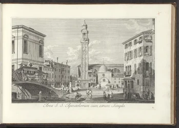 Gezicht op Campo dei Santi Apostoli te Venetië Área de los Santos Apóstoles con su Templo (título sobre objeto) Gezichten op gebouwen en pleinen in Venetië (título de la serie) Las vistas más famosas de la ciudad de Venecia, extraídas de 38 paneles de lató