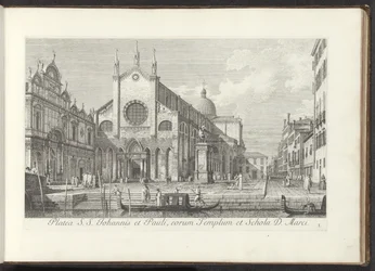 Vista de la Iglesia de Santi Giovanni e Paolo en Venecia Platea S. S. Johannis et Pauli, eorum Templum et Schola D. Marci (título sobre el objeto) Vistas de edificios y plazas en Venecia (título de la serie) Urbis Venetiarum prospectus celebriores, ex Anto