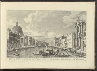 Gezicht op het Canal Grande, de Santa Maria di Nazareth y de San Simeone Piccolo te Veneti Por un lado, la F.F. El Templo de los Descalzos, por el otro desde S. Simeón el Joven hasta Fullonio (título sobre el objeto) Las vistas más famosas de la ciudad de 