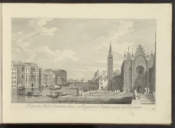 Gezicht op het Canal Grande en de Chiesa di Santa Maria della Carità te Venetië Por un lado desde el Templo de la Caridad, por el otro desde la Región de S. Vitalis hasta el Telonium (título sobre objeto) Las vistas más famosas de la ciudad de Venecia