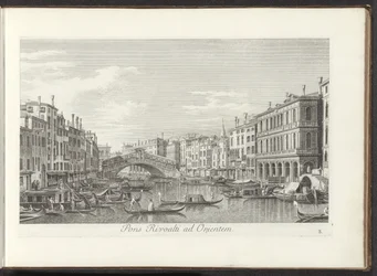 Gezicht op het Canal Grande en de Rialtobrug te Venetië Puente sobre el Rialto al este (título sobre objeto) Las vistas más famosas de la ciudad de Venecia, distribuidas en tres partes por 38 paneles de latón del Canal de Antonio reproducidos por Antonio V