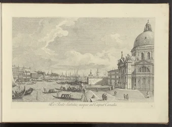 Gezicht op het Canal Grande en de Santa Maria della Saludos a usted Del Templo de la Seguridad a la Cabeza del Canal (título sobre objeto) Las vistas más famosas de la ciudad de Venecia, de las 38 pinturas de bronce del Canal de Antonio reproducidas por An