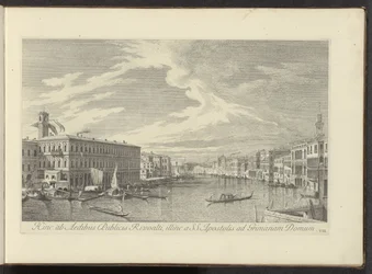 Gezicht op het Canal Grande te Venetië De allí a los Edificios Públicos de Rialto, y de otro a la SS. Los Apóstoles en casa de Grimana (título sobre objeto) Las vistas más famosas de la ciudad de Venecia, desde los 38 paneles de latón del Canal Antonio rep