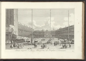 Gezicht op het San Marcoplein te Venetië Área principal de San Marco, vista al Templo de S. Jeminiani (título sobre objeto) Gezichten op gebouwen en pleinen in Venetië (título de la serie) Vistas más famosas de la ciudad de Venecia