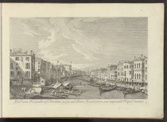 Gezicht vanaf de Rialtobrug en el Canal Grande te Venetië Desde el Puente de Rialto al Este, hasta el Templo de Foscari, al que corresponde el río Vinaria (título sobre objeto) Las vistas más famosas de la ciudad de Venecia, exprimidas por paneles de latón