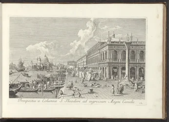 Hoek van het San Marcoplein met de Biblioteca Marciana Vista desde el pilar de San Teodoro hasta la entrada del Gran Canal (título sobre el objeto) Las vistas más famosas de la ciudad de Venecia, desde los 38 paneles de latón del Canal Antonio reproducidos
