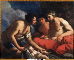 Palamedes y Odiseo con Telémaco (?) bebé (Palamedes y Odiseo). Pintura de Antonio Zanchi (1631-1722). Óleo sobre tela