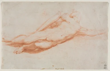 Estudio de un soldado caído posiblemente la conversión de Saulo recto..., c. 1525