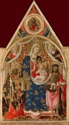 Madonna y Niño, con un obispo, San Juan Bautista y ángeles, principios del siglo XV