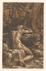 Hombre desnudo en un paisaje