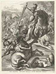 Aquiles derrota a Telephos; Entrada de Fernando en Gante en 1635 Et tanta gessit bella dvm bellvm parat (título sobre objeto)
