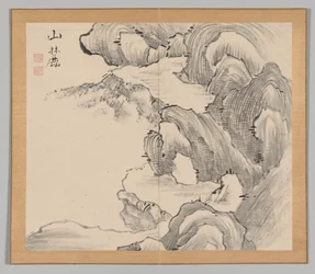 Doble álbum de estudios de paisajes después de Ikeno Taiga, Volumen 1 hoja 28, siglo XVIII