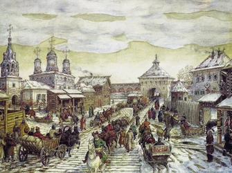 En las Puertas Myasnitskaya del Bely Gorod de Moscú en el siglo XVII, 1926