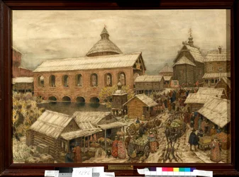 Paseo por el distrito de Okhotny Ryad en Moscú en los siglos XIII-XVI - Obra de Appolinari Mikhaylovich Vasnetsov (1856-1933)