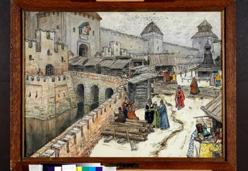 Moscú en el siglo XVII, libreros en el puente de Cristo Salvador - Obra de Appolinari Mykhaylovich Vasnetsov (1856-1933)