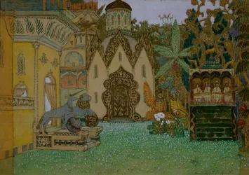 Diseño de escenario para la ópera La Leyenda de la Ciudad Invisible de Kitezh y la Doncella Fevronia de N. Rimsky-Korsakov