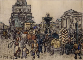 La fuente en la Plaza Sukharevskaya en el siglo XIX, 1921