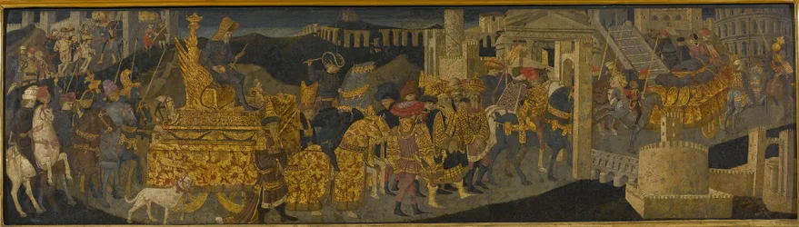 El triunfo de Escipión Africano (temple con oro y plata sobre tabla)