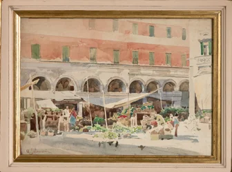 Mercado de frutas (acuarela sobre papel y cartón)