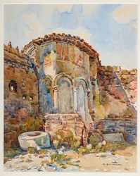 Pequeño patio en el círculo del castillo de Carpi (acuarela sobre papel)