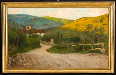 Paisaje toscano con casa (óleo sobre lienzo)
