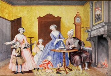 Navidad en la casa real de la emperatriz María Teresa de Austria con su esposo, Francisco I, y sus hijos, María Cristina, Fernando I (luego duque de Módena), María