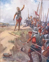 Seré el hombre más valiente en la pelea, ilustración de Baladas de Luchas Famosas, c.1900
